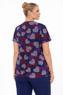 Butter-Soft Originals Power Of Love Navy Women's 3-Pocket Raglan Sleeve Mock Wrap Print Scrub Top