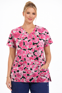 Butter-Soft Originals From My Heart Women's 3-Pocket Raglan Sleeve Mock Wrap Print Scrub Top