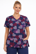 Butter-Soft Originals Power Of Love Navy Women's 3-Pocket Raglan Sleeve Mock Wrap Print Scrub Top