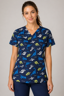 Dinosaurs Women's Navy Scrub Top